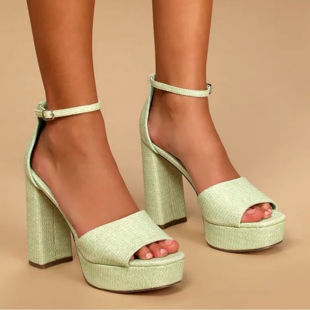 Lulus Kinuka Mint Raffia Ankle Strap High Heel Platform Sandals